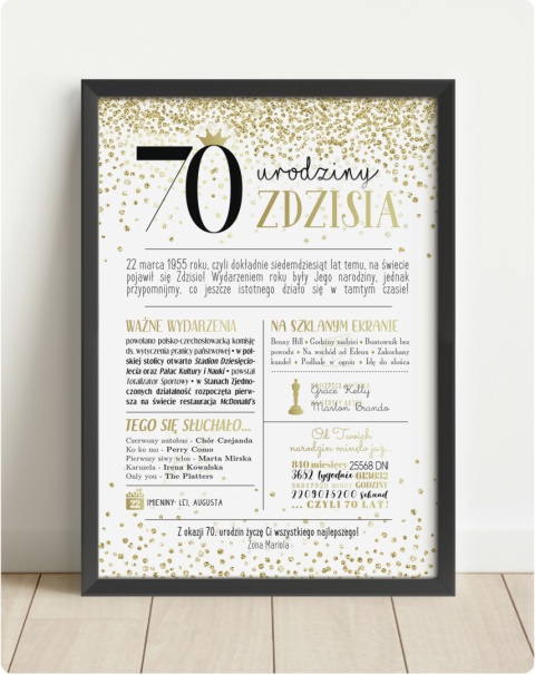 PREZENT na 70 URODZINY na siedemdziesiątkę PERSONALIZOWANY PLAKAT