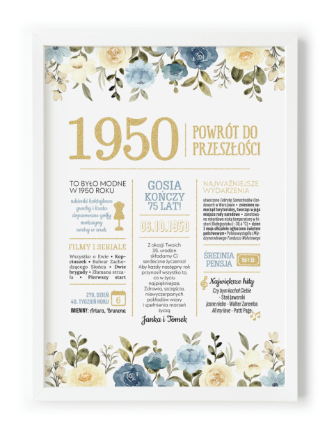 PREZENT na 75 URODZINY oryginalny PERSONALIZOWANY PLAKAT