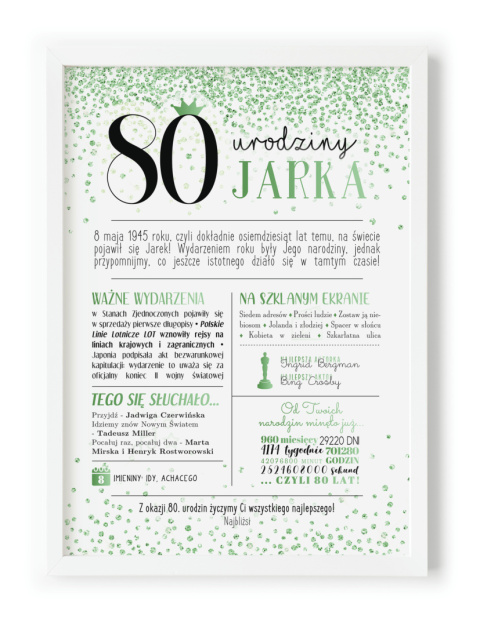 PREZENT na 80 URODZINY na osiemdziesiątkę PERSONALIZOWANY PLAKAT