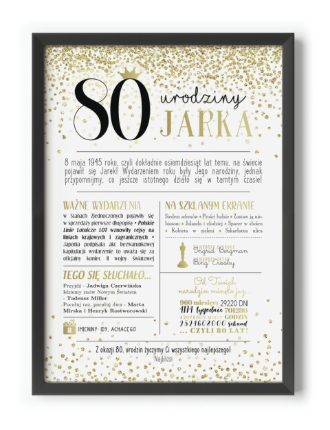 PREZENT na 80 URODZINY na osiemdziesiątkę PERSONALIZOWANY PLAKAT