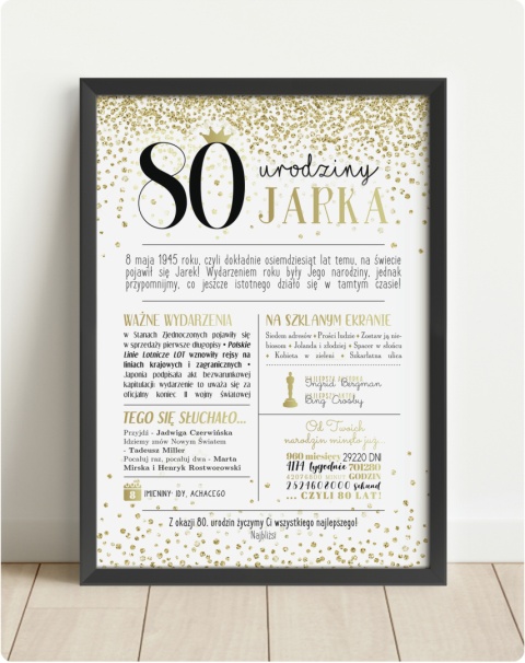 PREZENT na 80 URODZINY na osiemdziesiątkę PERSONALIZOWANY PLAKAT