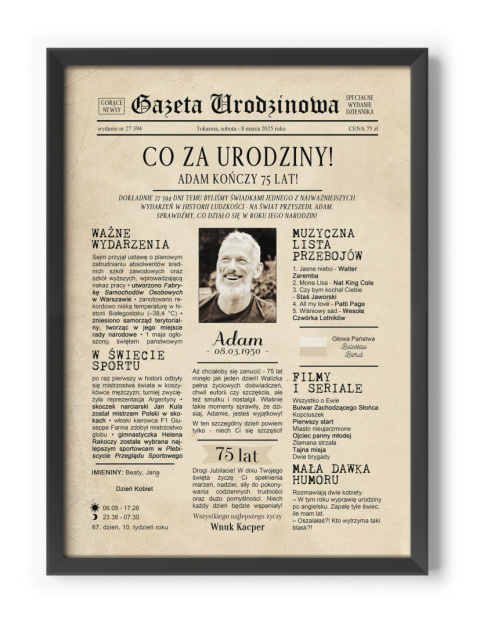 PREZENT na 75 URODZINY oryginalny PERSONALIZOWANY PLAKAT