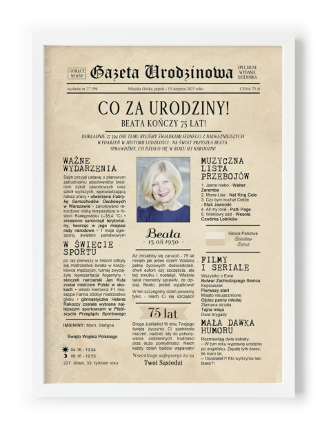 PREZENT na 75 URODZINY oryginalny PERSONALIZOWANY PLAKAT