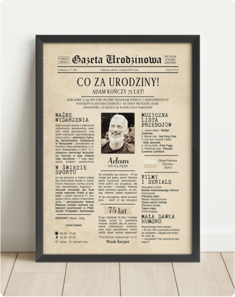 PREZENT na 75 URODZINY oryginalny PERSONALIZOWANY PLAKAT