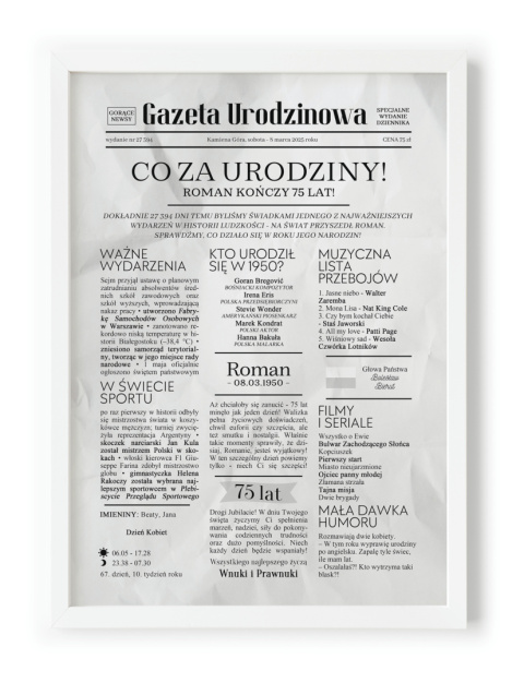 PREZENT na 75 URODZINY oryginalny PERSONALIZOWANY PLAKAT