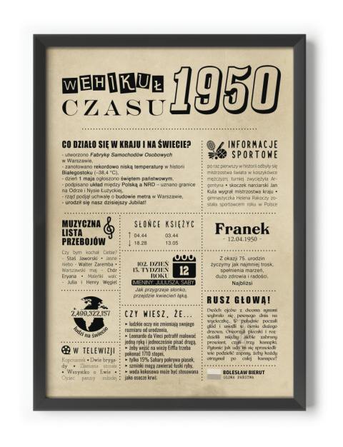 PREZENT na 75 URODZINY oryginalny PERSONALIZOWANY PLAKAT