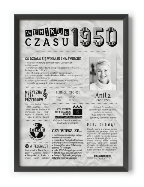 PREZENT na 75 URODZINY oryginalny PERSONALIZOWANY PLAKAT