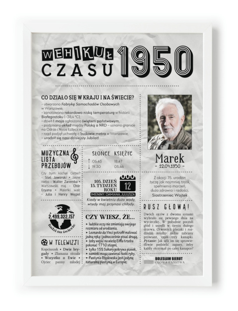 PREZENT na 75 URODZINY oryginalny PERSONALIZOWANY PLAKAT