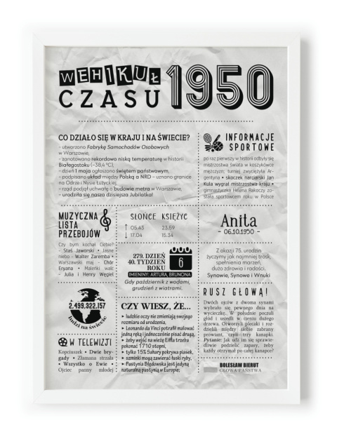 PREZENT na 75 URODZINY oryginalny PERSONALIZOWANY PLAKAT