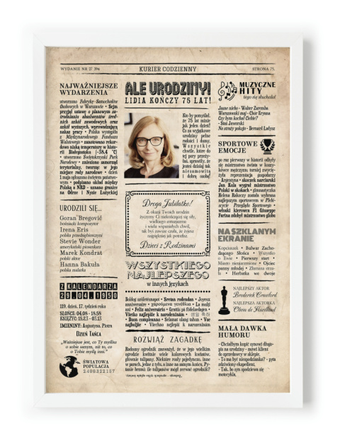 PREZENT na 75 URODZINY oryginalny PERSONALIZOWANY PLAKAT