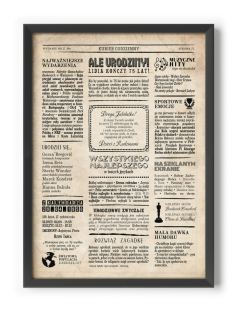 PREZENT na 75 URODZINY oryginalny PERSONALIZOWANY PLAKAT