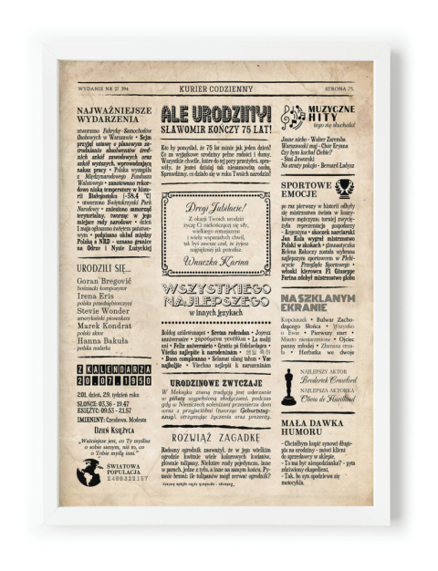 PREZENT na 75 URODZINY oryginalny PERSONALIZOWANY PLAKAT