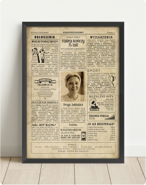 PREZENT na 75 URODZINY oryginalny PERSONALIZOWANY PLAKAT