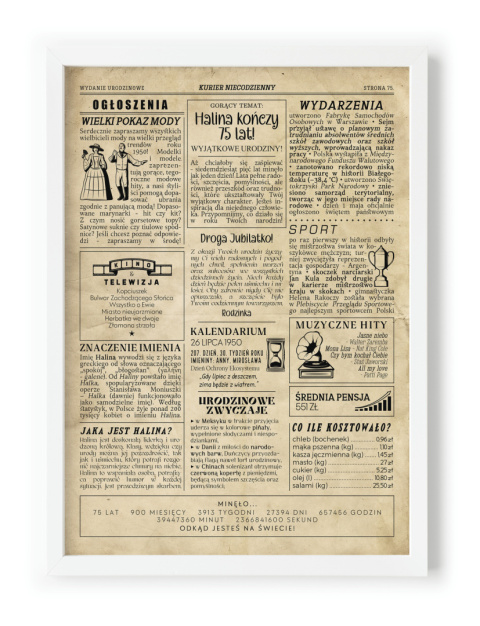 PREZENT na 75 URODZINY oryginalny PERSONALIZOWANY PLAKAT